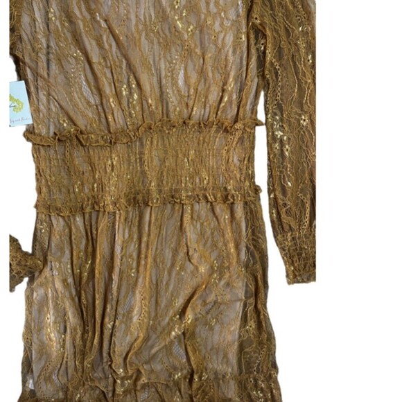 Fig & Flower Lace Smocked Waist Dress Gold NWT Size XL - Picture 8 of 11